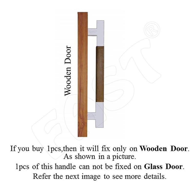 FAST DH201WS 304 Stainless Steel and Wooden Metal 25mm Square Shape Door Pull Handle1pcs Fit for Only Wooden Door and 2Pcs Fit Wooden Glass Door Both Side 600MM - Image 2