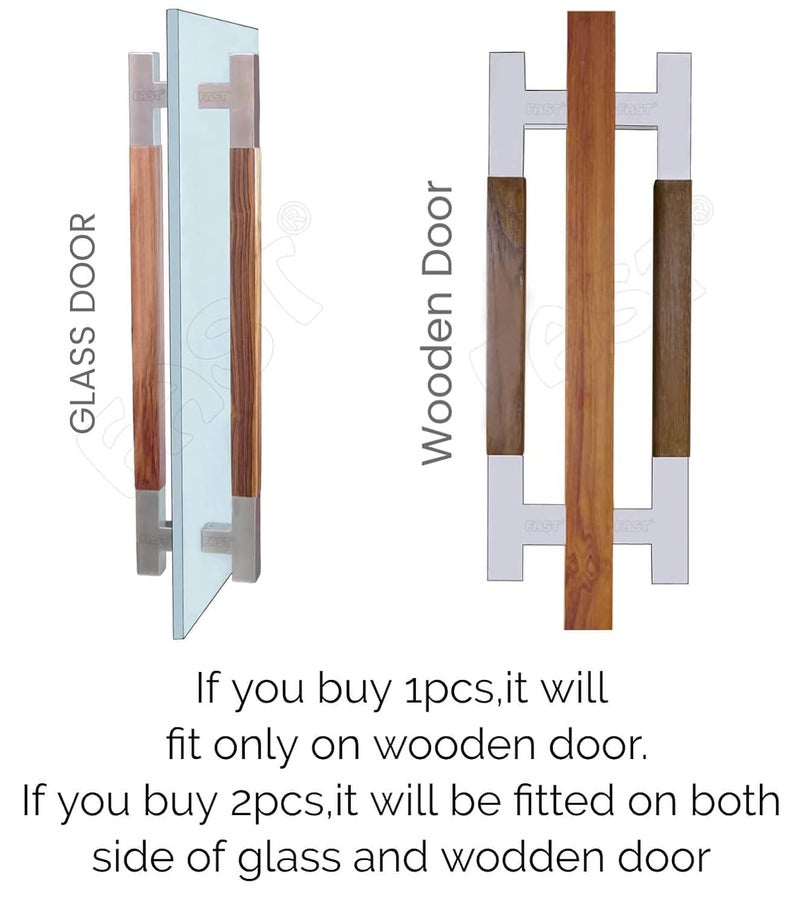 FAST DH201WS 304 Stainless Steel and Wooden Metal 25mm Square Shape Door Pull Handle1pcs Fit for Only Wooden Door and 2Pcs Fit Wooden Glass Door Both Side 600MM - Image 3