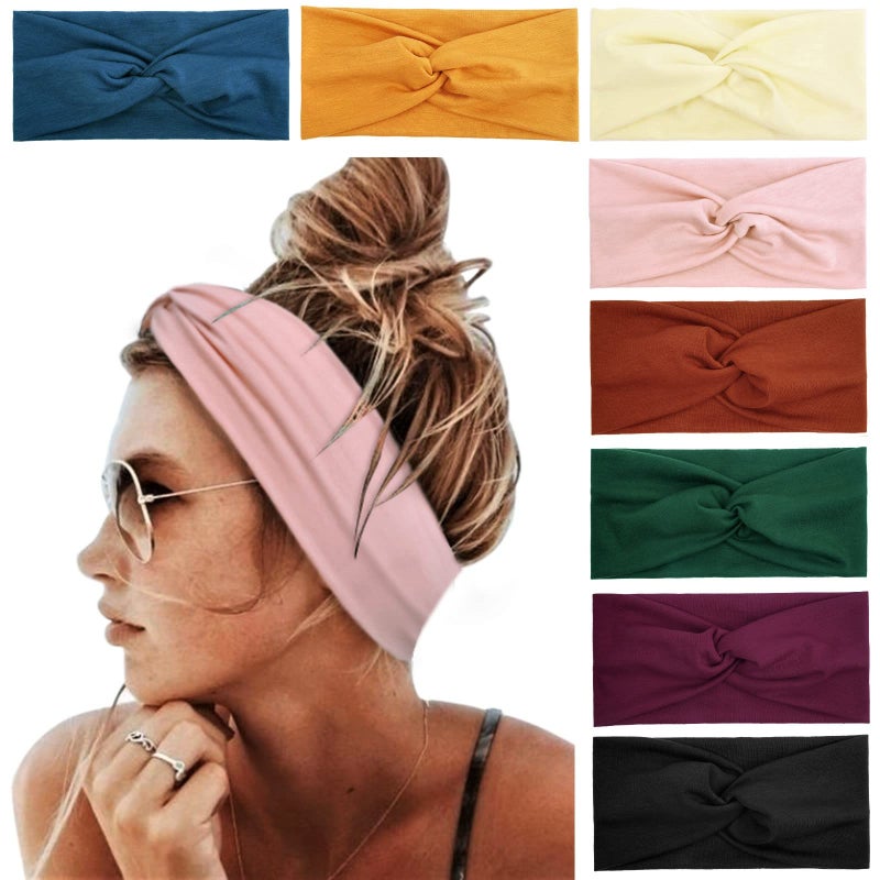 Tobeffect Headbands for Women Non Slip Turban Head Band Boho Elastic Hair Bands for Teen Girls Fashion Wraps Accessories Solid Color 8 pack