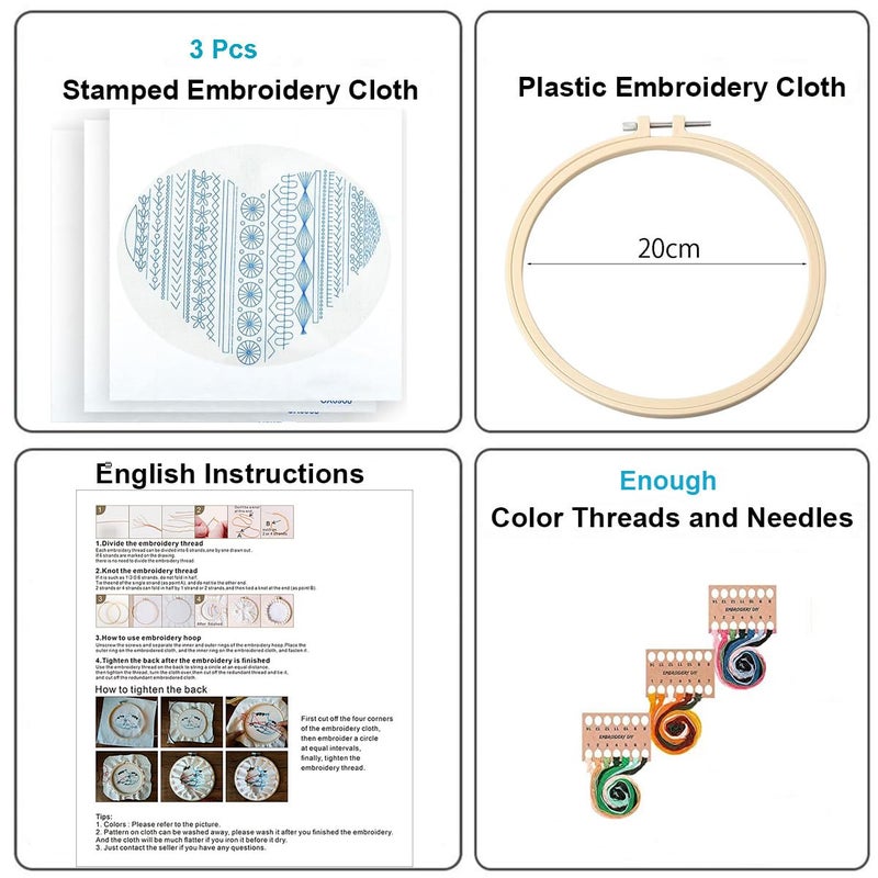 Konrisa Easy Embroidery Kit for Beginners Stamped Embroidery Starter Kit DIY Sewing Needlepoint Cross Stitch for Adults, Stitch Practice Kit 3 Embroidery Fabric Pattern - Image 2