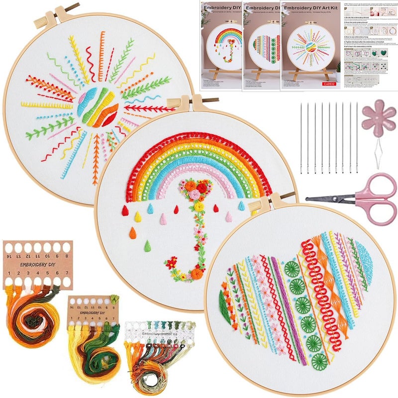 Konrisa Easy Embroidery Kit for Beginners Stamped Embroidery Starter Kit DIY Sewing Needlepoint Cross Stitch for Adults, Stitch Practice Kit 3 Embroidery Fabric Pattern - Image 1