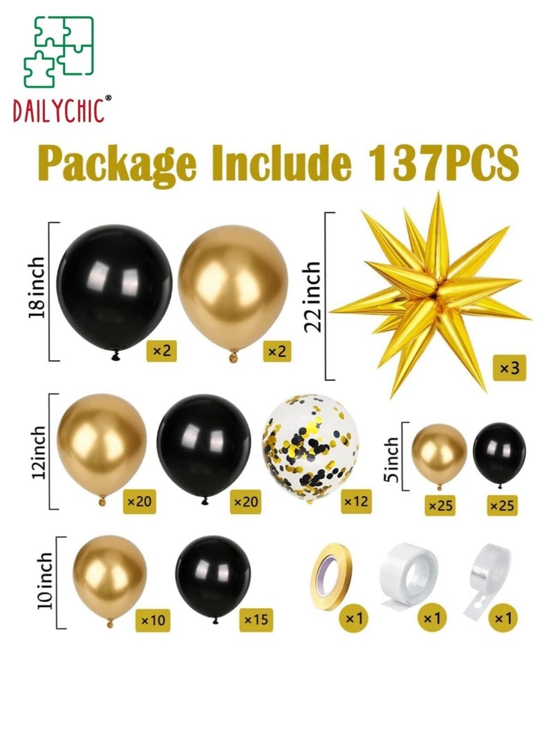 DAILYCHIC 137pcs Black and Gold Balloon Arch Kit, Black and Gold Party Decorations for Birthday 2026 Graduation Retirement Masquerade Anniversary Party Decorations - Image 2