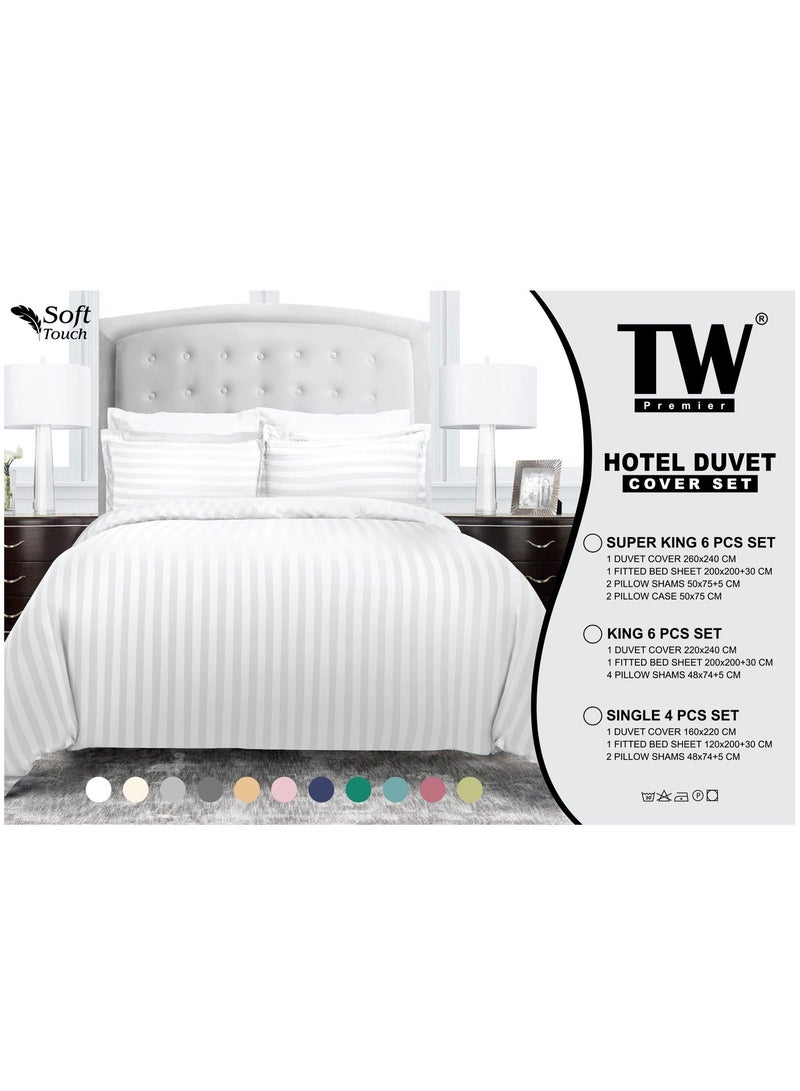 TW Premier Hotel Duvet Cover Single Size Stripe 4 Pcs Set - 1 Duvet Cover 160x220cm (Without Filling), 1 Fitted Sheet 120x200+30cm, 2 Oxford Pillow Cases 48x74+5cm, Super Soft Quilt Cover - Image 3