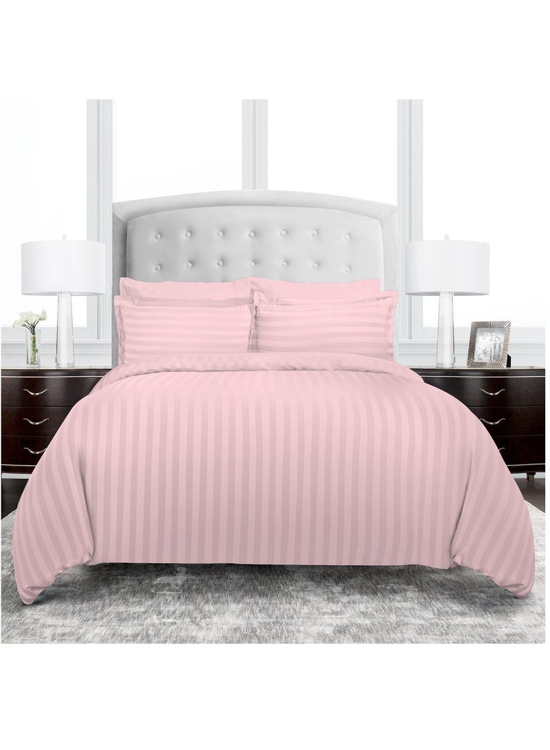 TW Premier Hotel Duvet Cover Single Size Stripe 4 Pcs Set - 1 Duvet Cover 160x220cm (Without Filling), 1 Fitted Sheet 120x200+30cm, 2 Oxford Pillow Cases 48x74+5cm, Super Soft Quilt Cover - Image 1