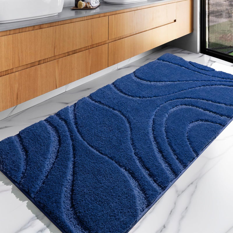 DEXDE Bathroom Rugs Runner 24x60 Inch Ultra Soft and Water Absorbent Bath Mats Long Bath Rug NonSlip Machine Washable Rug Navy Blue Microfiber Thick Matts for Floor Tub and Shower