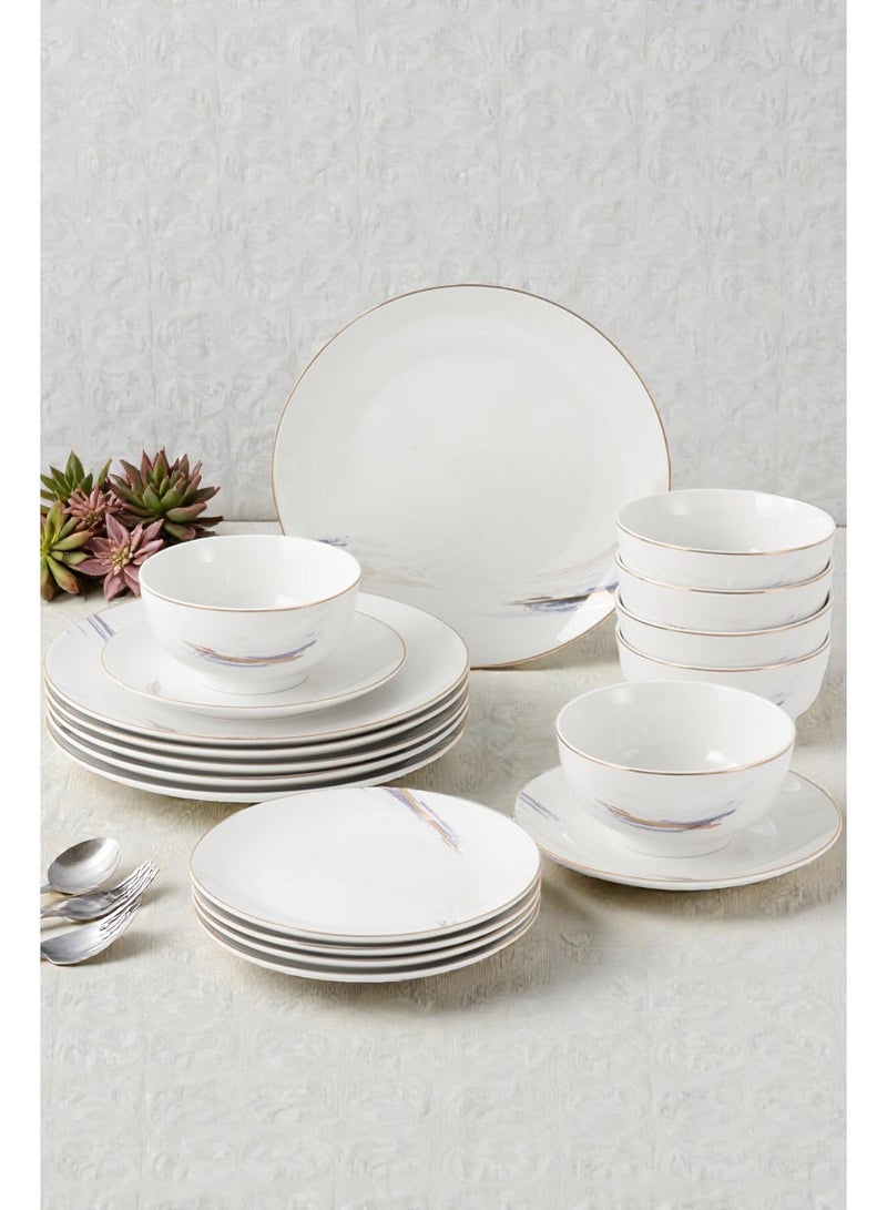 ايست من نون طقم سفرة من البورسلان مكوّن من 18 قطعة، يكفي لـ 6 أشخاص، آمن للاستخدام في الميكروويف وغسالة الصحون، بحواف باللون البنفسجي والذهبي - Image 1