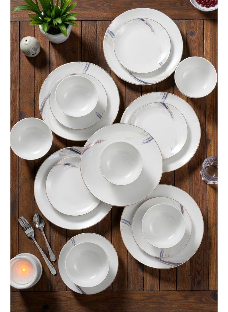 ايست من نون طقم سفرة من البورسلان مكوّن من 18 قطعة، يكفي لـ 6 أشخاص، آمن للاستخدام في الميكروويف وغسالة الصحون، بحواف باللون البنفسجي والذهبي - Image 3