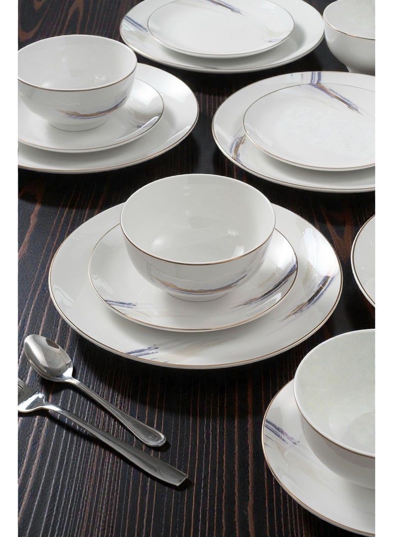 ايست من نون طقم سفرة من البورسلان مكوّن من 18 قطعة، يكفي لـ 6 أشخاص، آمن للاستخدام في الميكروويف وغسالة الصحون، بحواف باللون البنفسجي والذهبي - Image 4