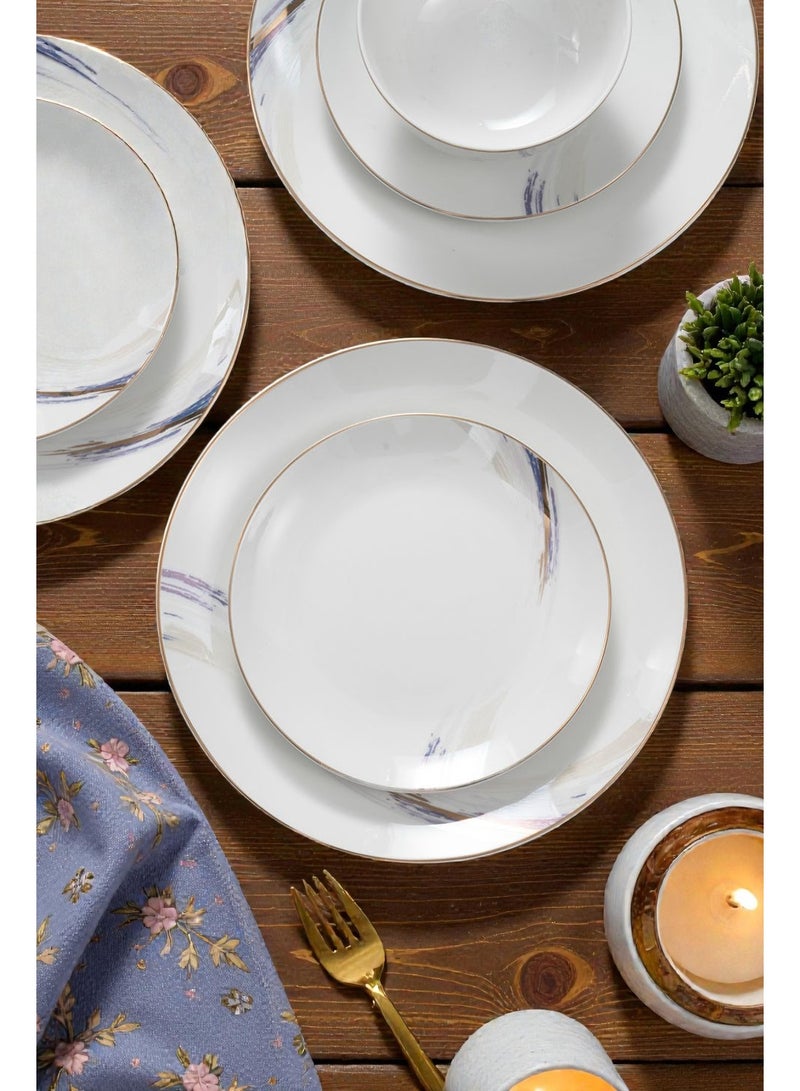 ايست من نون طقم سفرة من البورسلان مكوّن من 18 قطعة، يكفي لـ 6 أشخاص، آمن للاستخدام في الميكروويف وغسالة الصحون، بحواف باللون البنفسجي والذهبي - Image 5