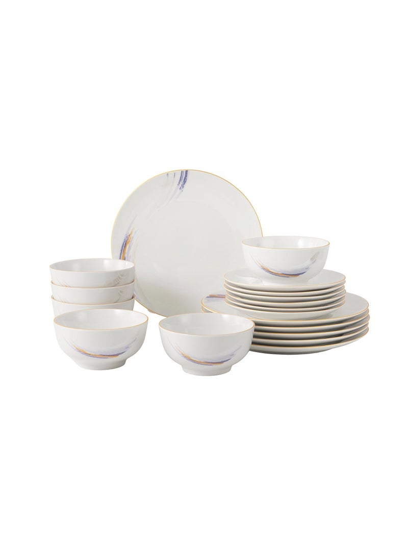 Noon East 18 piece Porcelain Dinnerware Set, Set for 6, Microwave & Dishwasher Safe, Purple and Gold Rim - Image 2