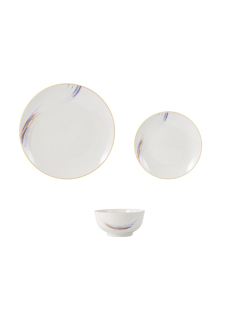 Noon East 18 piece Porcelain Dinnerware Set, Set for 6, Microwave & Dishwasher Safe, Purple and Gold Rim - Image 3