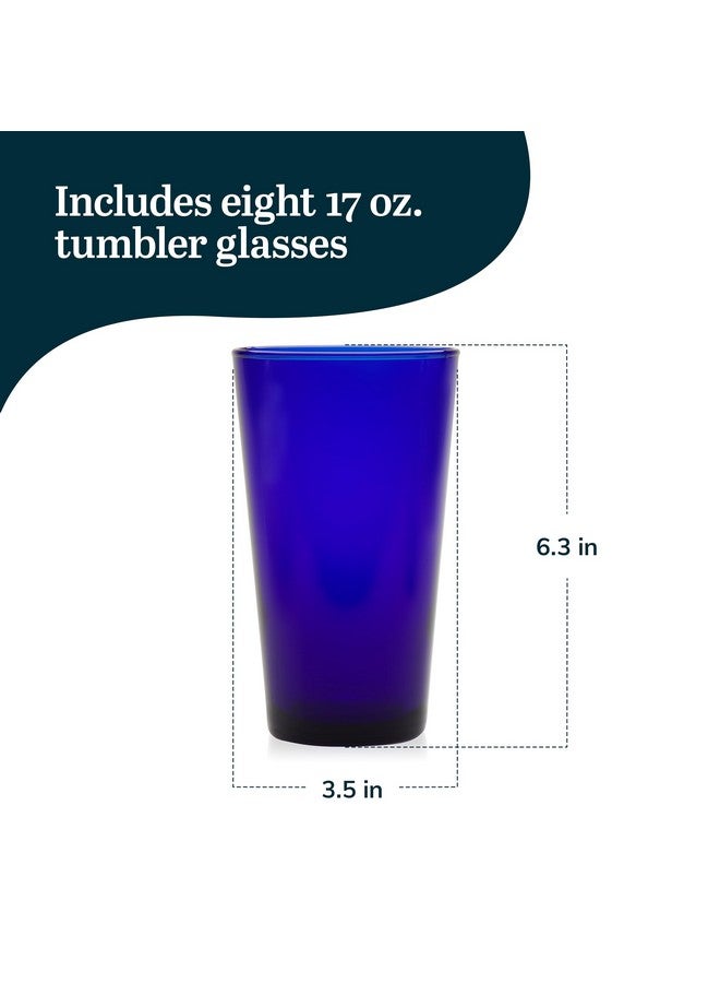 Libbey Cobalt Blue Drinking Glasses, Classic Design Flare Tumbler Glasses Set of 8, Dishwasher Safe Glass Drinking Glasses for Beverages - Image 2