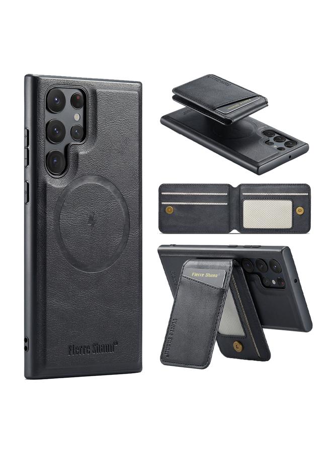 Case For Samsung Galaxy S22 Ultra 5G Fierre Shann Cowhide Vertical Flip Magnetic Card Holder Phone Case