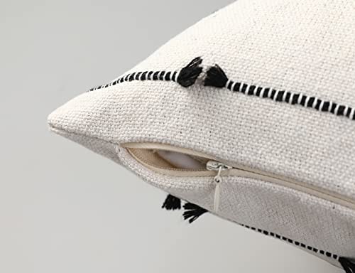 NUYECY Set of 2 Boho Throw Pillow Covers 24x24,Black Off White Neutral Couch Pillow Case with Tassel Fringe Decorative，Modern Accent Farmhouse Cushion Covers for Sofa Couch Bed Living Room - Image 4