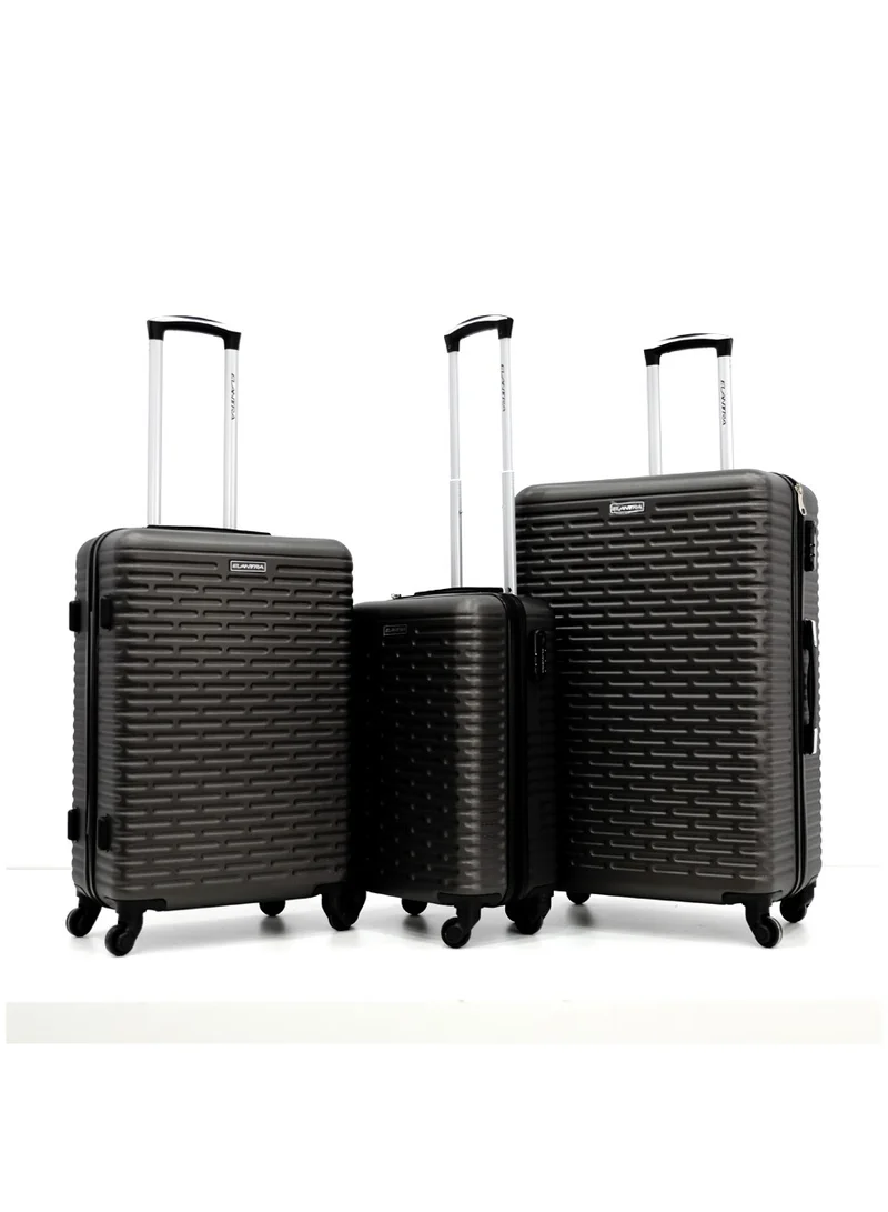إلنترا Hardshell Luggage Trolley Bag 3 Pieces Set With Spinner Wheels,Black (S-20inch,M-24inch,L-28inch)