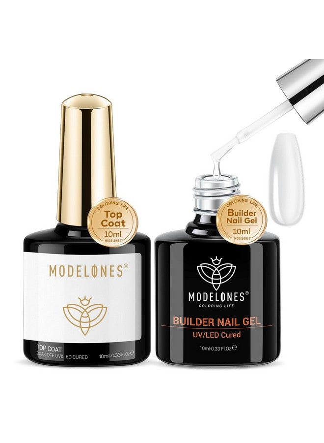 modelones Builder Nail Gel with Gel Top Coat, 8-In-One Clear Gel Builder Acid Free Top Coat for Nail Thickening Apex Building Nail Extension Shine Finish and Long Lasting, LED Nail Lamp Cured 10ml - Image 1
