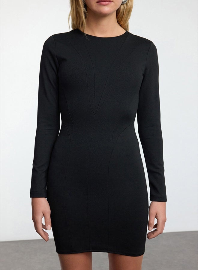 trendyol Black Slimming Effect Piping Detail Chic Mini Evening Dress TPRAW25EL00145 - Image 3