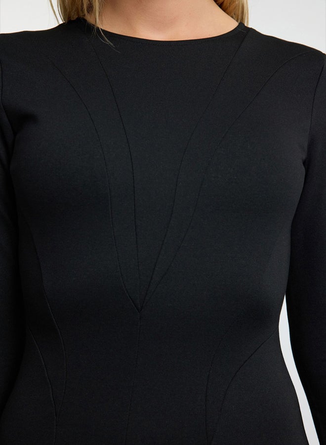 trendyol Black Slimming Effect Piping Detail Chic Mini Evening Dress TPRAW25EL00145 - Image 4