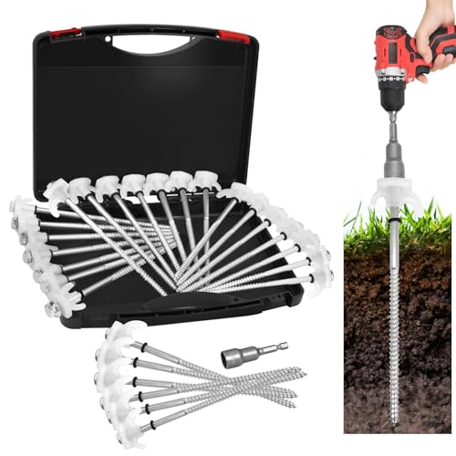 Zhenx 20 Pack 8" Screw in Tent Stakes Heavy Duty- Ground Anchors Screw- Tent Pegs Camping Stakes- Hex Pegs Drillable Tent Stakes and Hexagon Head Drive and Storage Box (White) - Image 1