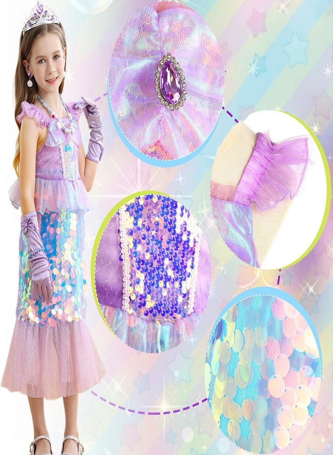 Luzlen Little Girls Mermaid Princess Costume Sequins Party Dress for Toddler Kids Baby Halloween Dress Up with Accessories, Purple, 5-6 Years(Tag 130) - Image 4