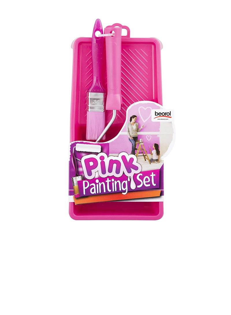 بيورول Beorol - مجموعة طلاء تشمل الأسطوانة والفرشاة والصينية ، وردي - Image 2