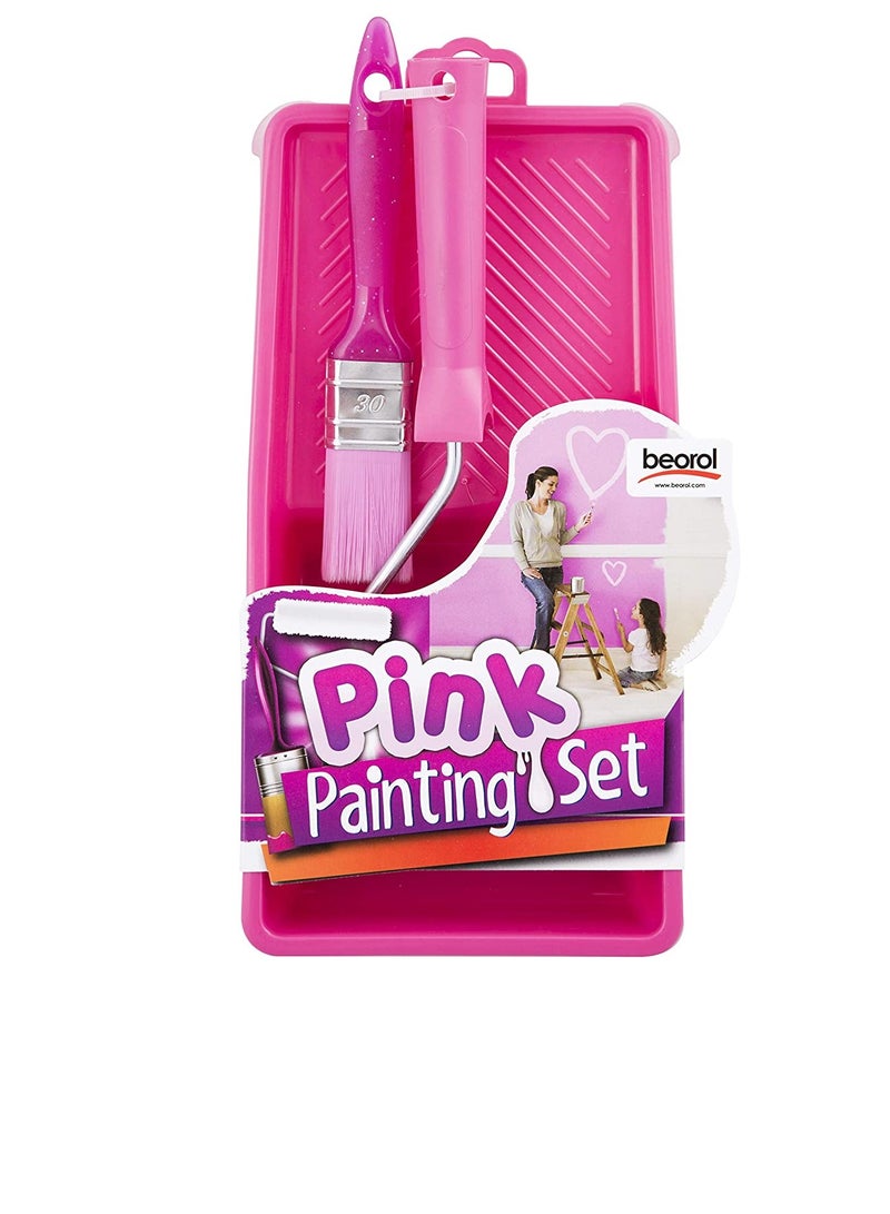 بيورول Beorol - مجموعة طلاء تشمل الأسطوانة والفرشاة والصينية ، وردي - Image 3