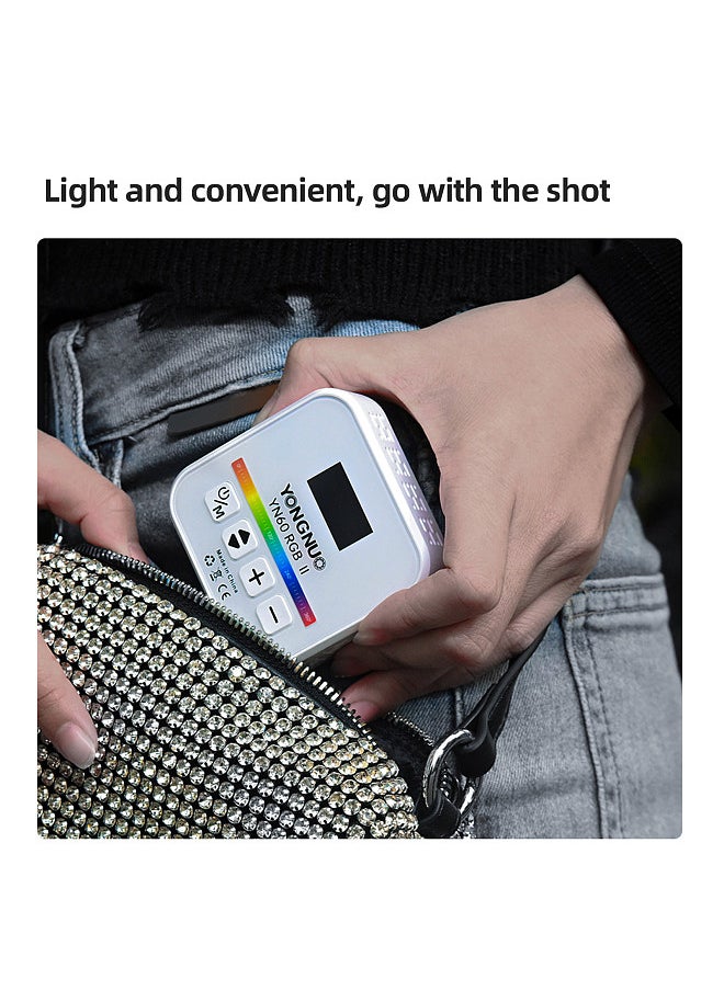 YONGNUO YN60RGB II 6W Pocket Led Light RGB Video Lamp Mini Photography Light with 1/4in Screw Hole 68pcs Beads 2500K-9900K Color Temperature 25 Scene Effects CRI≥95 with Cold Shoe Mount Adapter  - Image 4