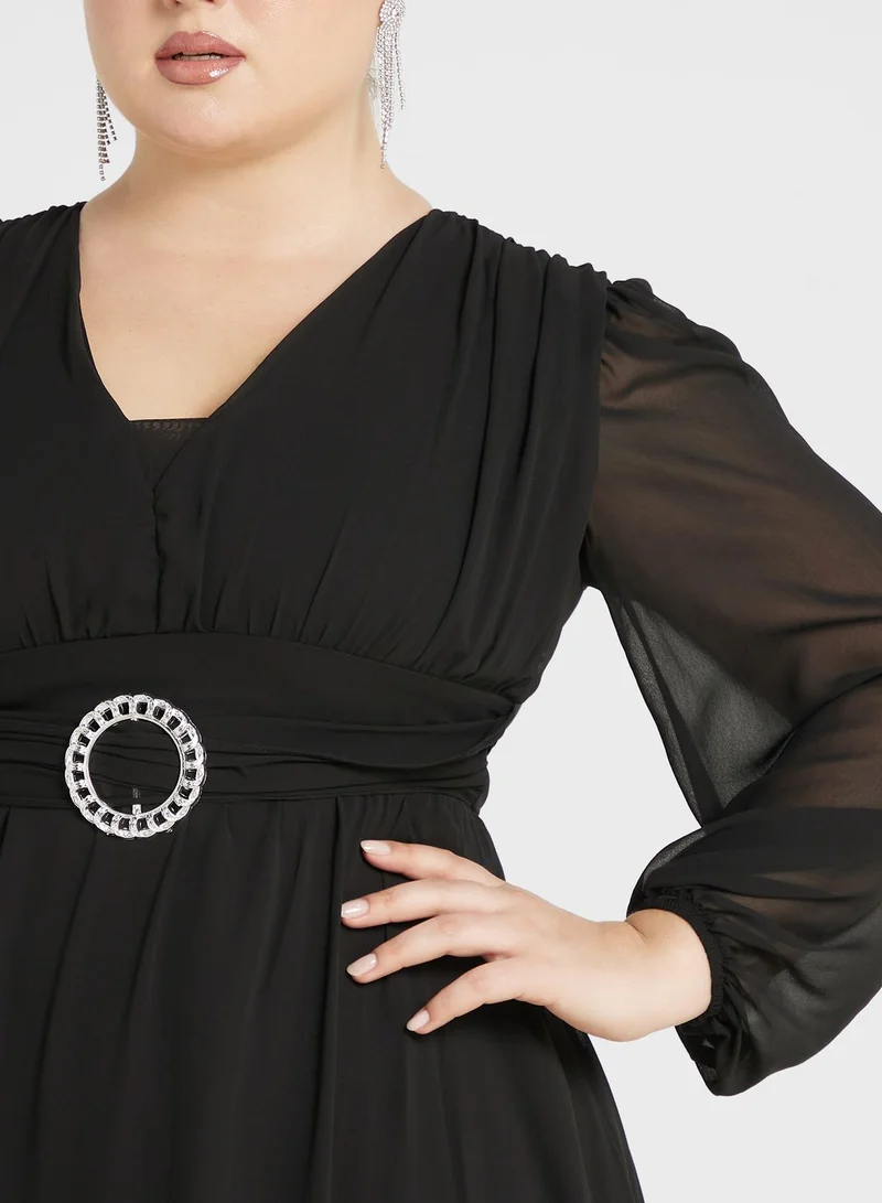 ايلا ليمتد كيرف Surplice Neck Detail Belted Dress