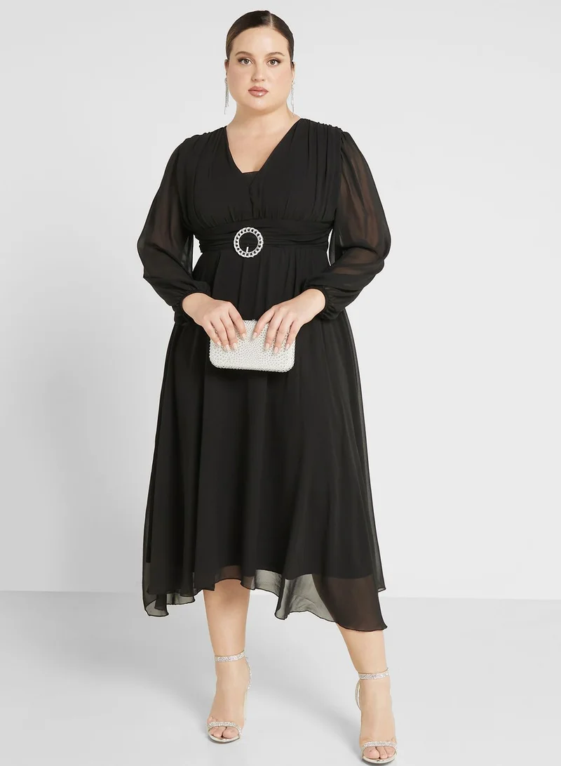 ايلا ليمتد كيرف Surplice Neck Detail Belted Dress