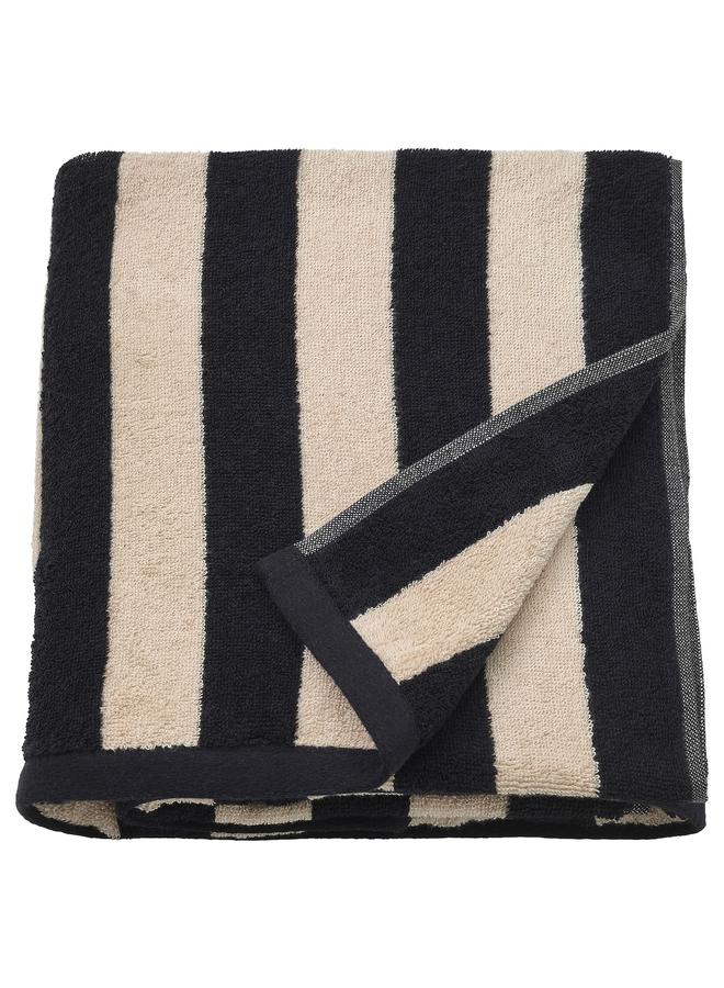 Zaboon Bath Sheet, Black/Light Beige Striped, 100X150 Cm - Image 1