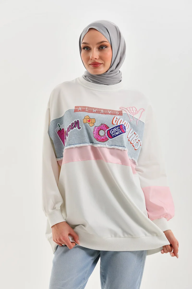Marvella By Rasha Patchwork Graphic Oversized Sweatshirt