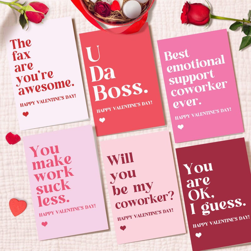 Obbyidk Funny Coworker Valentine's Day Card Set, Assorted Valentines Cards for Boss Colleague Employee, 4 x 6 In(6 Designs, 24 Cards with Envelopes) - Image 4