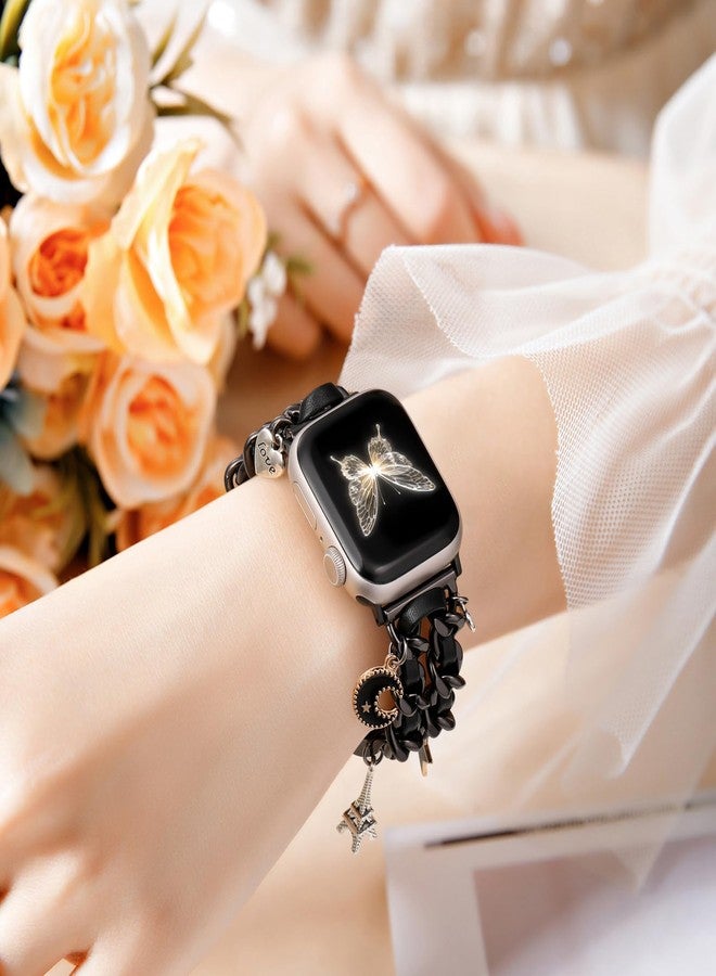 DaQin Stylish Metal Band Compatible with Apple Watch Band for Women 40mm 38mm 41mm 42mm,Pretty Chain Replacement Strap with Apple Watch Accessories Charms for iWatch Series 11 10 9 8 7 6 5 4 3 2 1 SE - Image 3