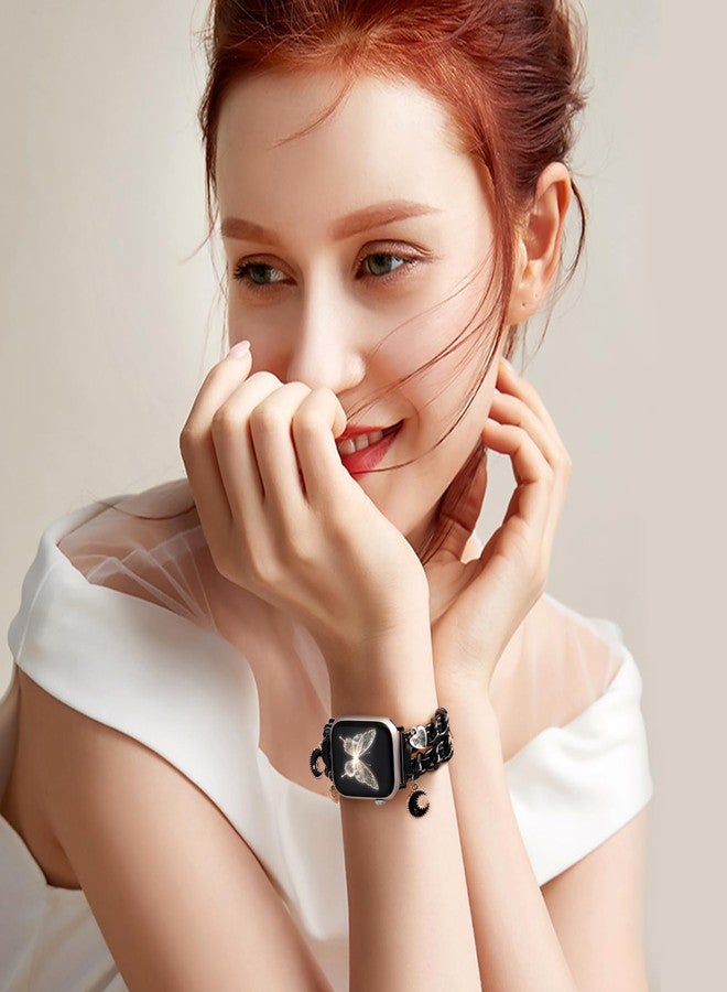 DaQin Stylish Metal Band Compatible with Apple Watch Band for Women 40mm 38mm 41mm 42mm,Pretty Chain Replacement Strap with Apple Watch Accessories Charms for iWatch Series 11 10 9 8 7 6 5 4 3 2 1 SE - Image 2