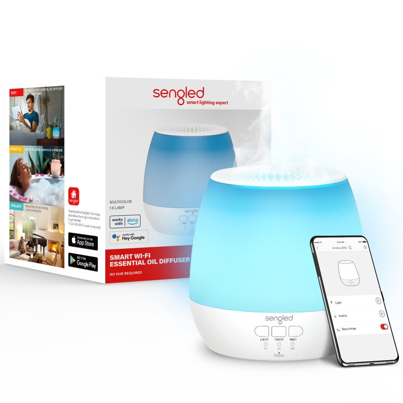 Sengled Sengled Smart WiFi Essential Oil Diffuser 150ml Ultrasonic Aromatherapy Diffuser with Alexa  Google Home App  Voice Control Night Lights Auto Off  Timer Function LED Colors Humidifier for Home