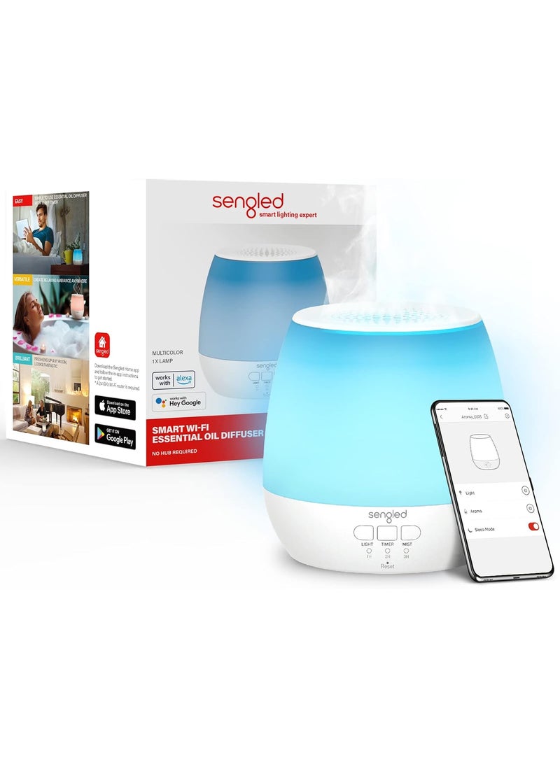 Sengled Sengled Smart WiFi Essential Oil Diffuser, 150ml Ultrasonic Aromatherapy Diffuser with Alexa & Google Home App & Voice Control, Night Lights Auto Off & Timer Function, LED Colors Humidifier for Home 