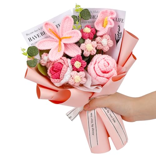 Kogyxe Crochet Flowers Bouquet, Handmade Knitting Crochet Flowers, Tulips Flower and Calla Lily Bouquet for Valentine's Day, Gifts for Women, Birthday (Pink) - Image 5