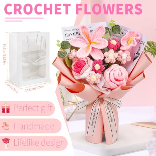 Kogyxe Crochet Flowers Bouquet, Handmade Knitting Crochet Flowers, Tulips Flower and Calla Lily Bouquet for Valentine's Day, Gifts for Women, Birthday (Pink) - Image 2