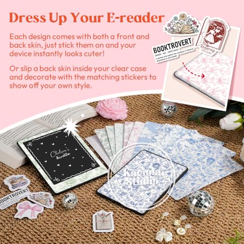 KACIOLA STUDIO 24PCS French Floral Skin for E-Reader, and 4PCS Type C Charms for E-Reader with Scrapbook Stickers, 6.9"x4.8" Skin Front and Back Decal Inserts for Paper White 11th (French Floral) - Image 2