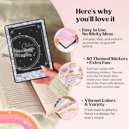 KACIOLA STUDIO 24PCS French Floral Skin for E-Reader, and 4PCS Type C Charms for E-Reader with Scrapbook Stickers, 6.9"x4.8" Skin Front and Back Decal Inserts for Paper White 11th (French Floral) - Image 4
