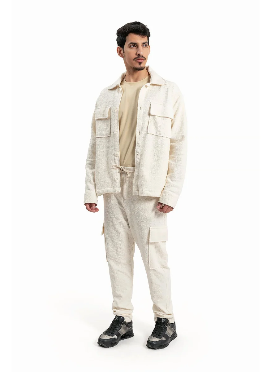 وي كرييت Men Open Offwhite Jacket and Pants Set By WECRE8