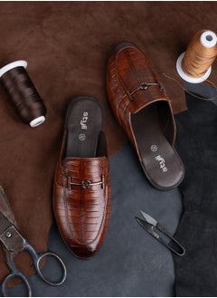 Croc Texture Faux Leather Metal Accent Mules