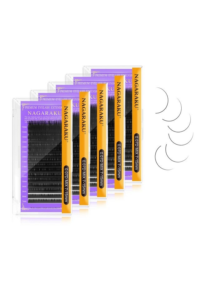 NAGARAKU 5 صواني رموش اصطناعية بقطر 0.07 مم، 7 15 مم، صينية مختلطة، رموش فردية كلاسيكية بلون أسود غير لامع، 16 صفًا، مستلزمات صالون التجميل الاحترافية - Image 2