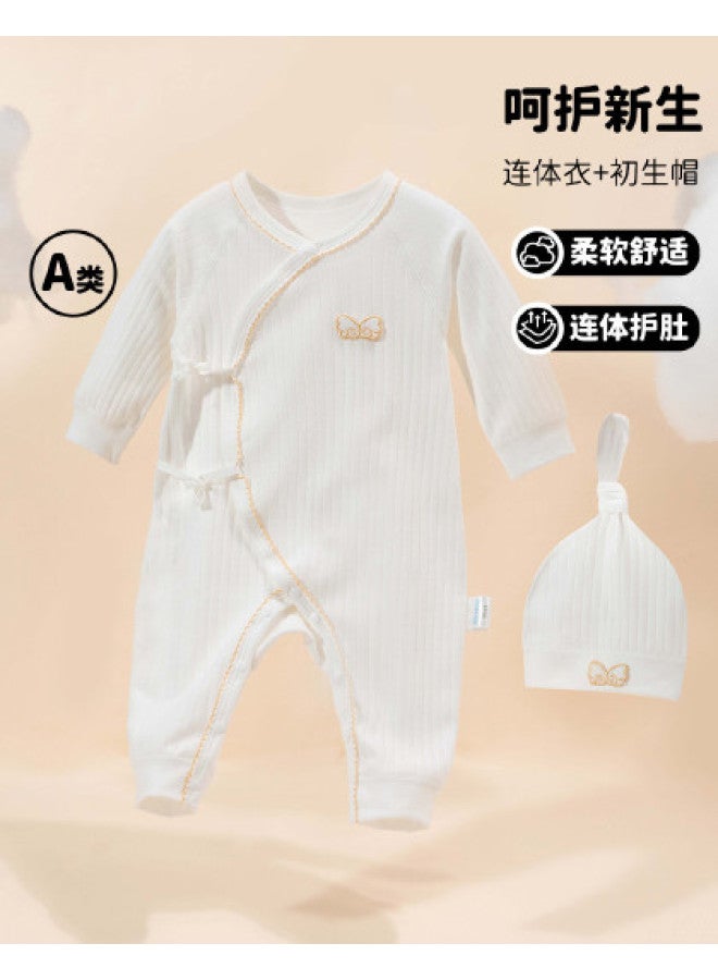 Bornbay Newborn Baby Clothes Spring/autumn Cotton Romper Infant Kimono Top Crawling Suit + Baby Hat - Image 1
