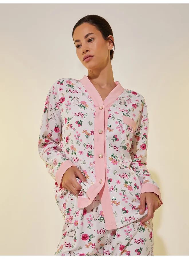 Take Two Take Two All-Over Print Buttoned Shirt and Pyjama Set