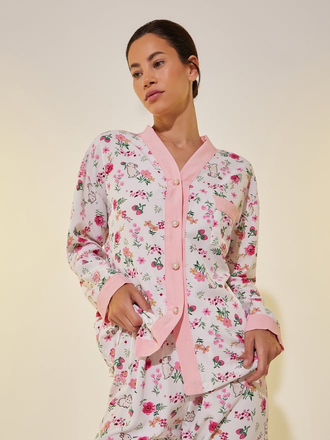 Take Two All-Over Print Buttoned Shirt and Pyjama Set