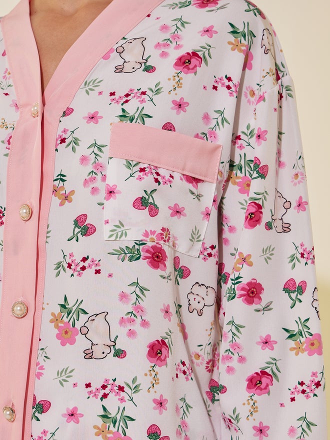Take Two All-Over Print Buttoned Shirt and Pyjama Set