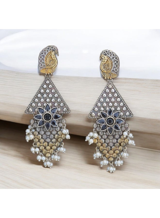 Pretty Precious Oxidised Silver Antique Earrings for Women & Girls | Boho Ethnic Tribal Dangler Earrings | Lightweight Festive & Daily Wear Jewelry - Image 5