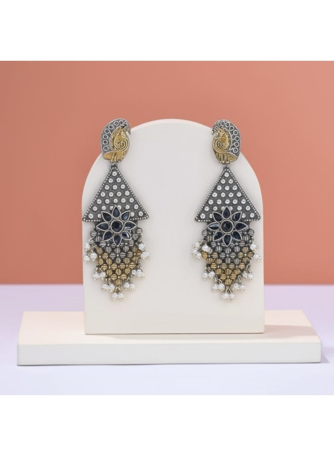 Pretty Precious Oxidised Silver Antique Earrings for Women & Girls | Boho Ethnic Tribal Dangler Earrings | Lightweight Festive & Daily Wear Jewelry - Image 3