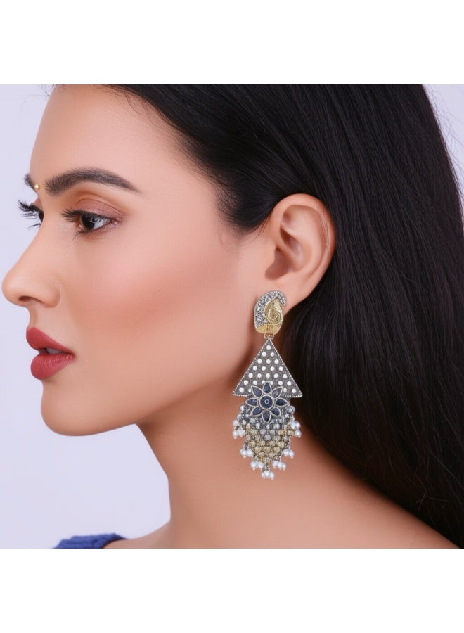Pretty Precious Oxidised Silver Antique Earrings for Women & Girls | Boho Ethnic Tribal Dangler Earrings | Lightweight Festive & Daily Wear Jewelry - Image 4